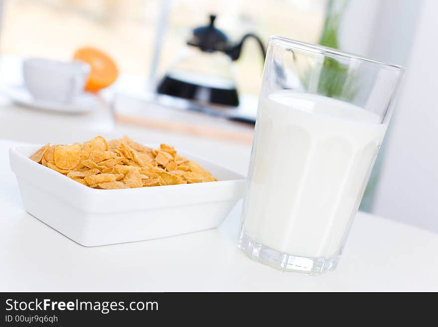 Fast and delicious breakfast / cornflakes and milk. Fast and delicious breakfast / cornflakes and milk