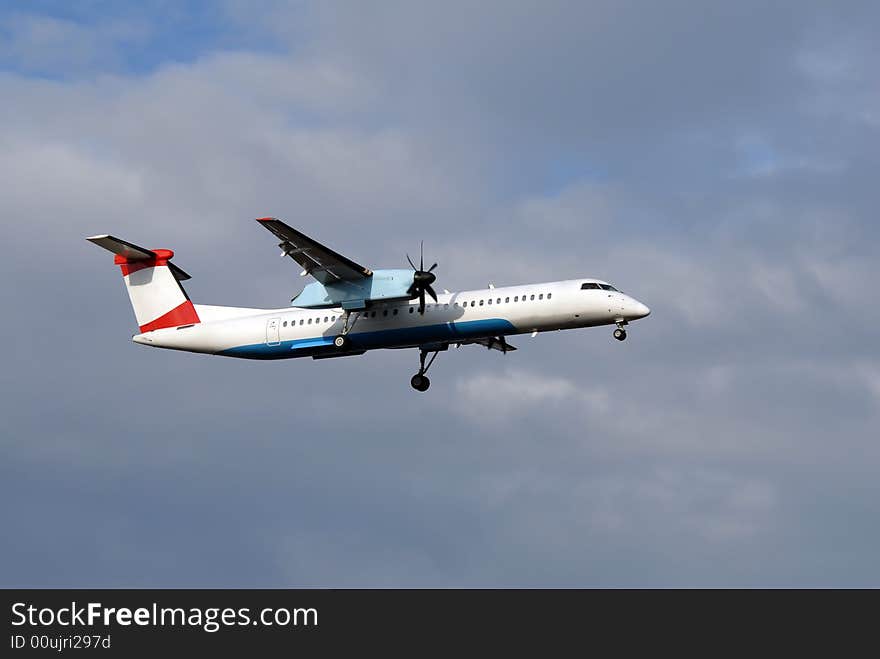 Regional passenger airplane before landing