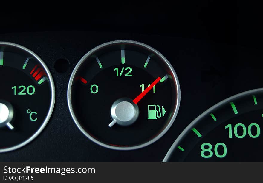 Fuel indicator shows near full tank. Fuel indicator shows near full tank