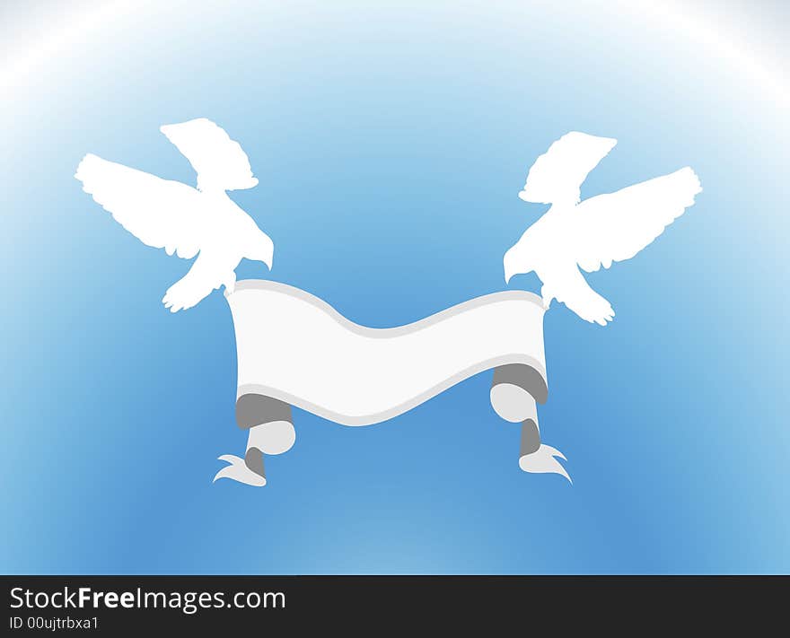 Illustration of two doves holding blank sign. Illustration of two doves holding blank sign