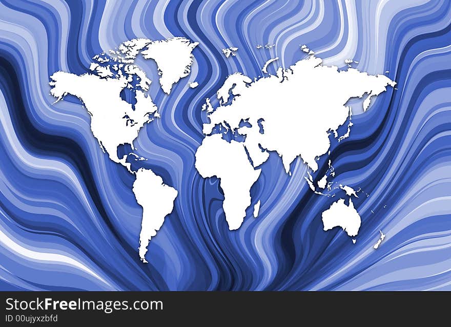 Illustration of the world on a wavy blue background. Illustration of the world on a wavy blue background