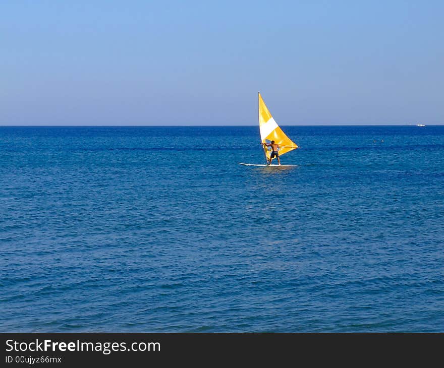 Greece coastwise in summer man on sailing