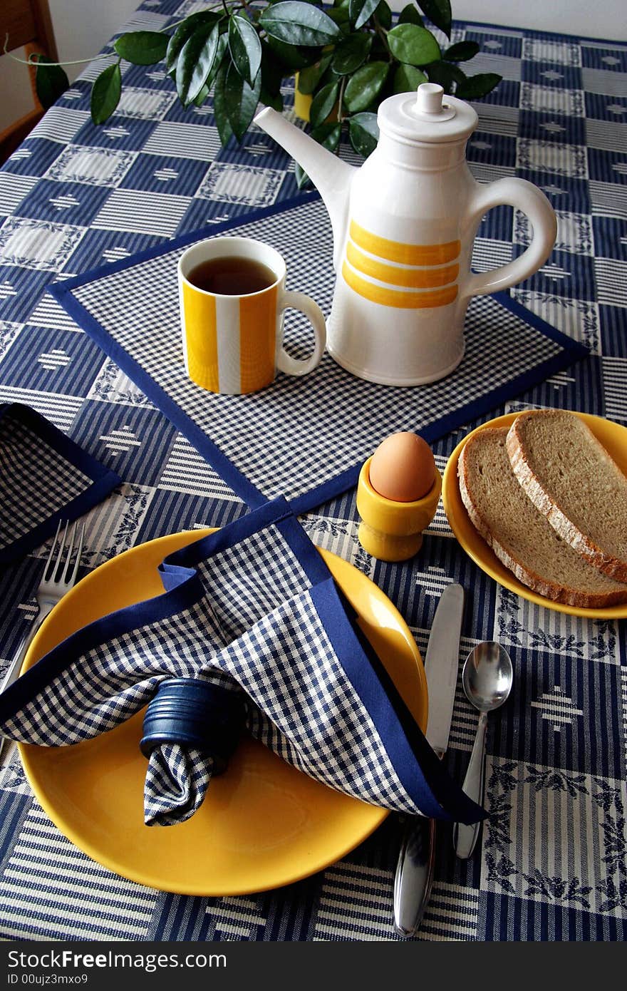 Traditional breakfast in blue style