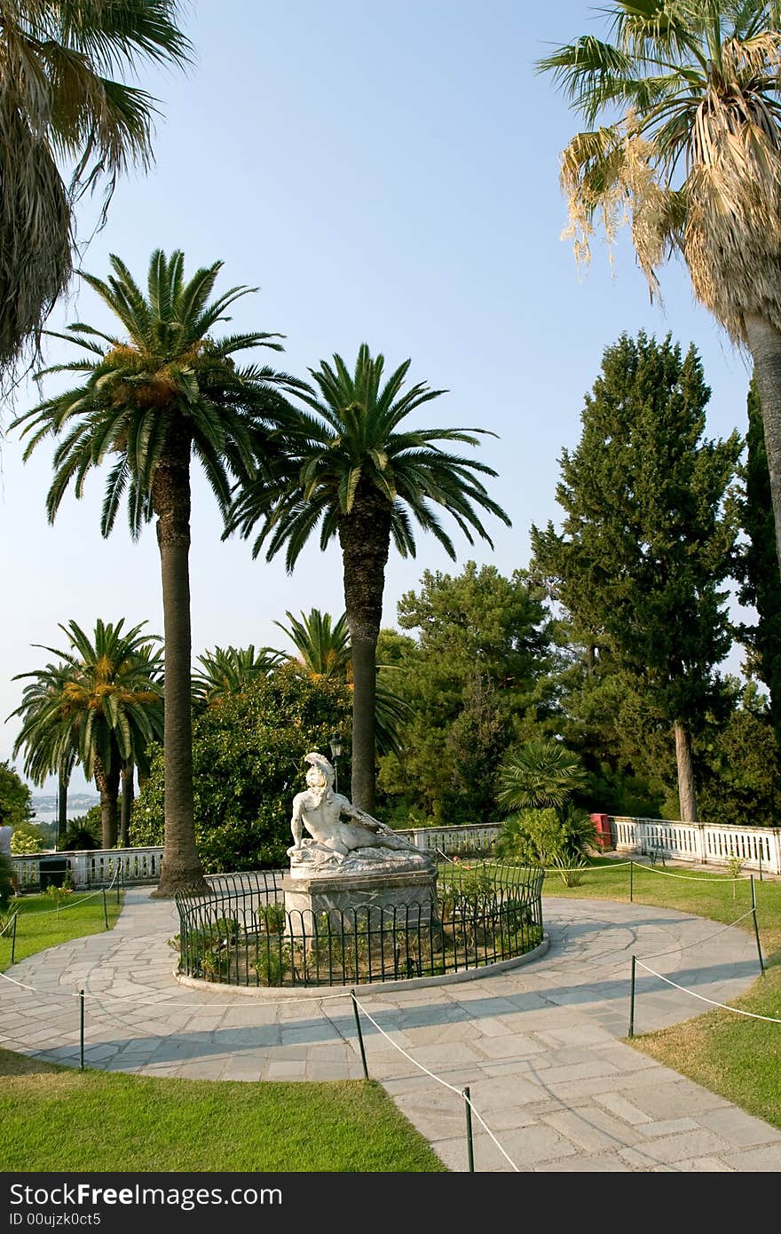 Palm tree garden at Achillion palace in Corfu island