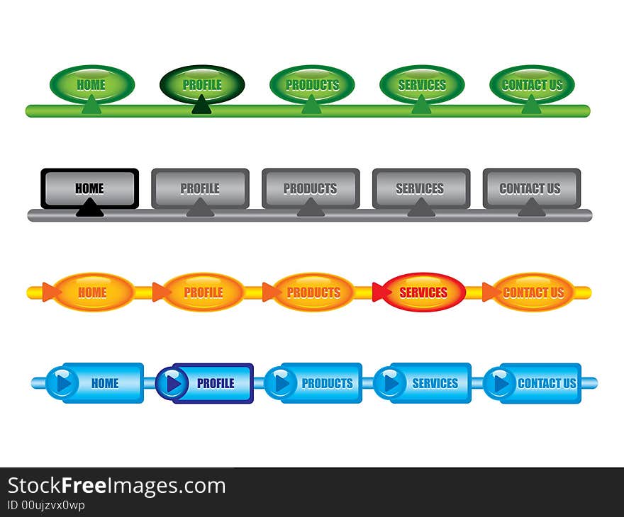 Set of web page rollover navigation bars. Set of web page rollover navigation bars.