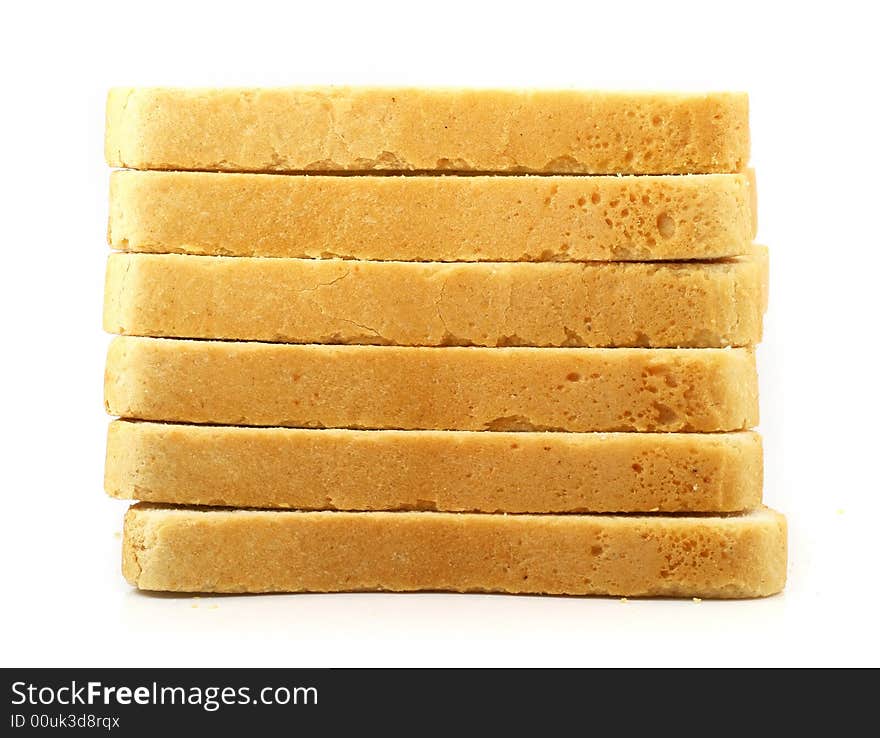 Fresh cut bread on white background