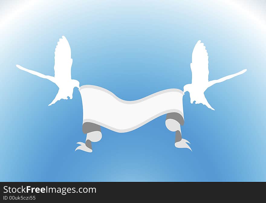 Illustration of two doves holding blank sign. Illustration of two doves holding blank sign