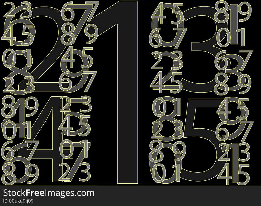 Arabic numerals of different sizes