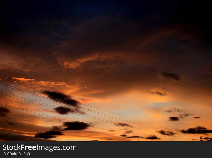 Red cloudy sky in dusk