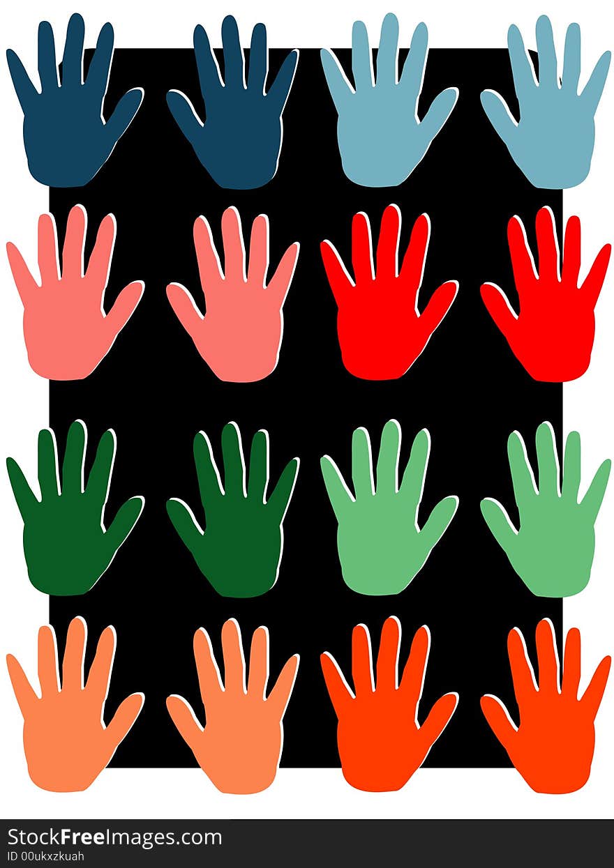 Abstract, colourful hands vector illustration. Abstract, colourful hands vector illustration