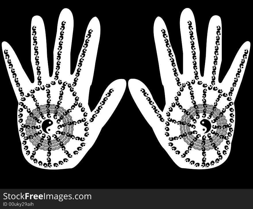 Black and white henna on a hand. Black and white henna on a hand