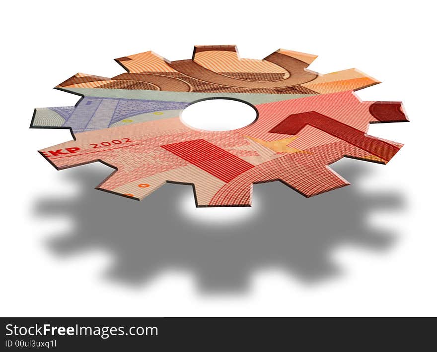 Abstract illustration showing euro bank notes in the shape of a cogwheel. Abstract illustration showing euro bank notes in the shape of a cogwheel.