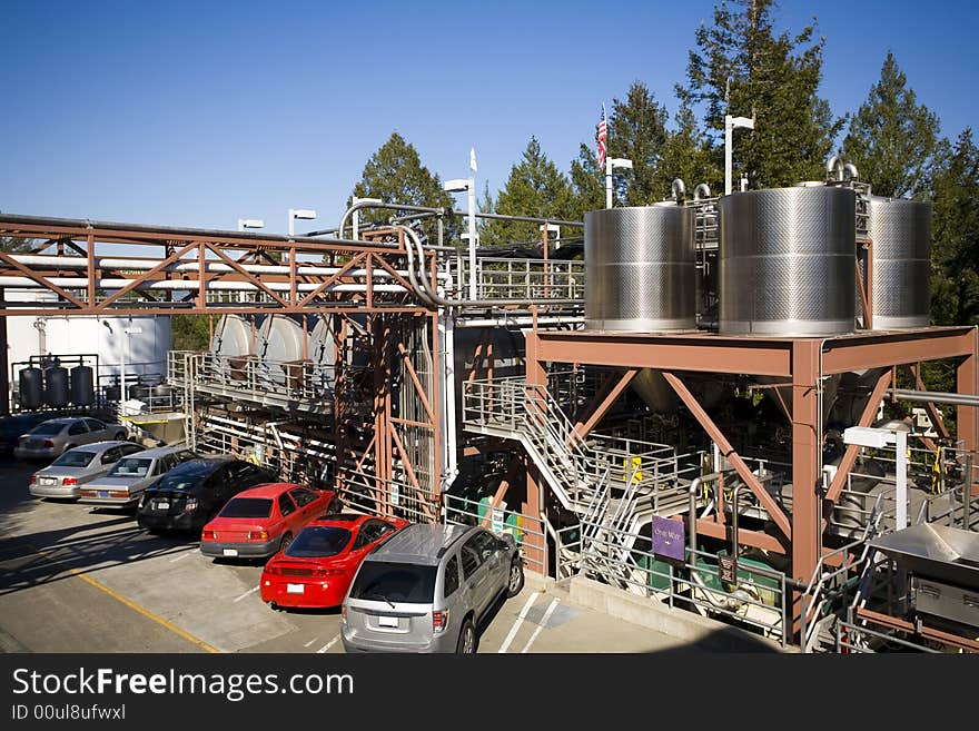 Shot of an industrial process piping in a Napa winery.