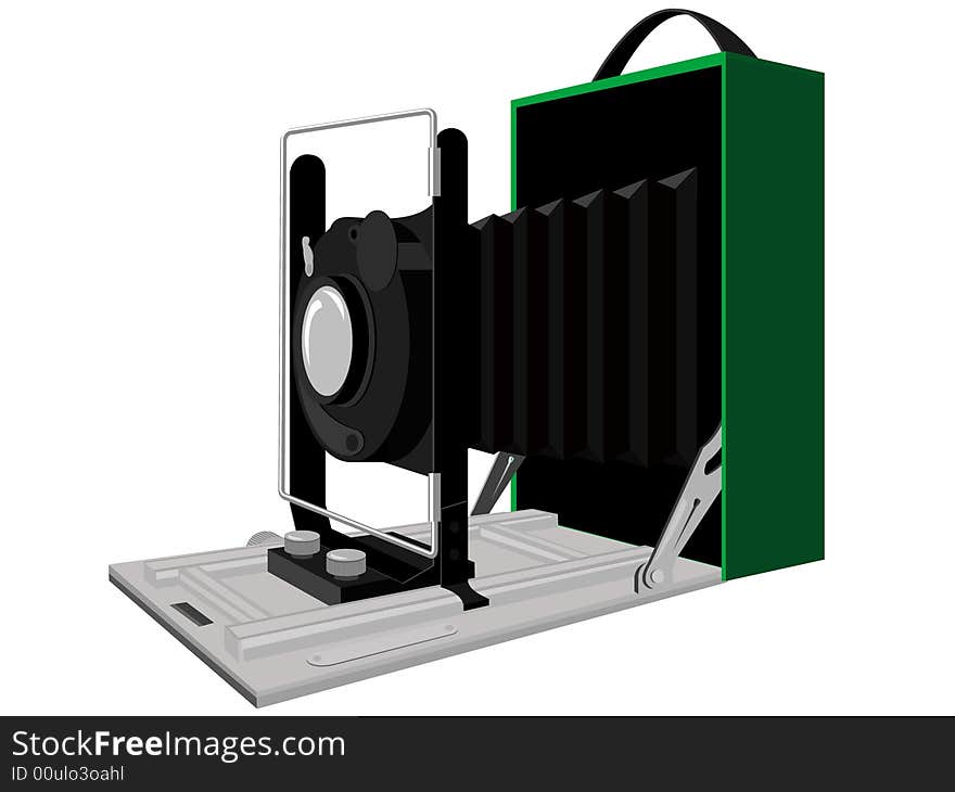 Antiquarian old camera in a vector on a white background