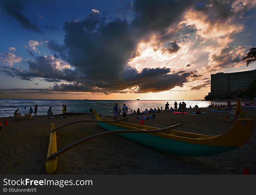 Colorful twilight at Wakiki Beach. Colorful twilight at Wakiki Beach