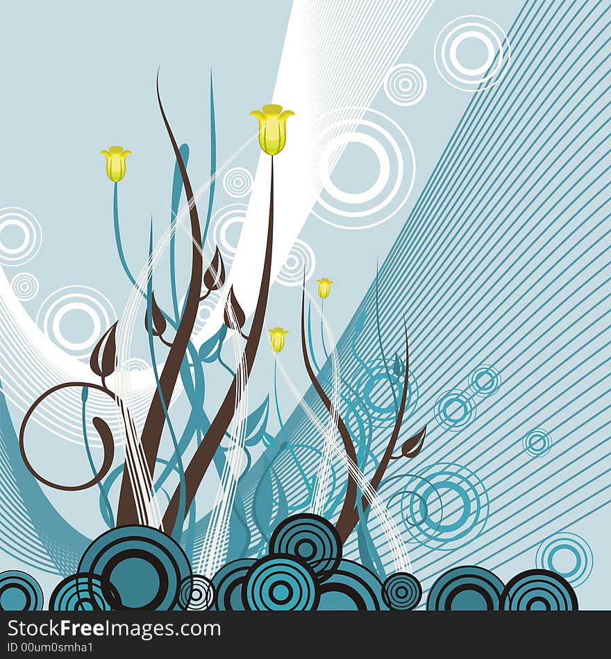 Fancy floral design in blue colors, vector illustration series.