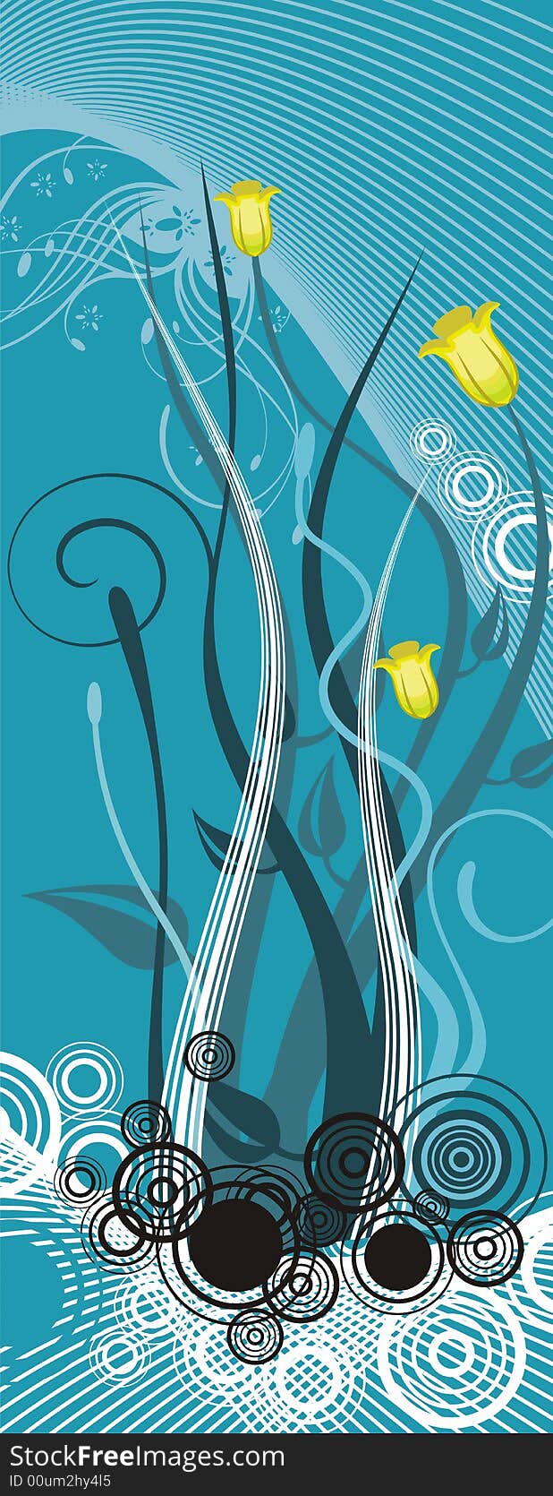 Fancy floral design in blue and yellow colors, vector illustration series.