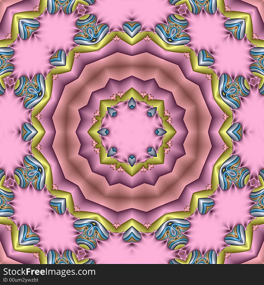 Abstract fractal image resembling a pastel and mostly pink mandala. Abstract fractal image resembling a pastel and mostly pink mandala