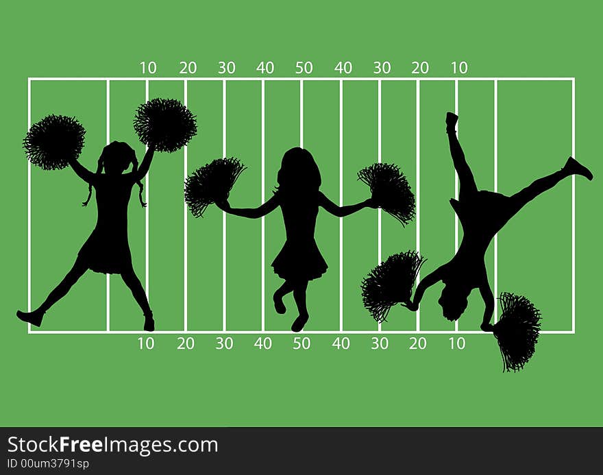 Illustration of cheerleaders on football field background. Illustration of cheerleaders on football field background