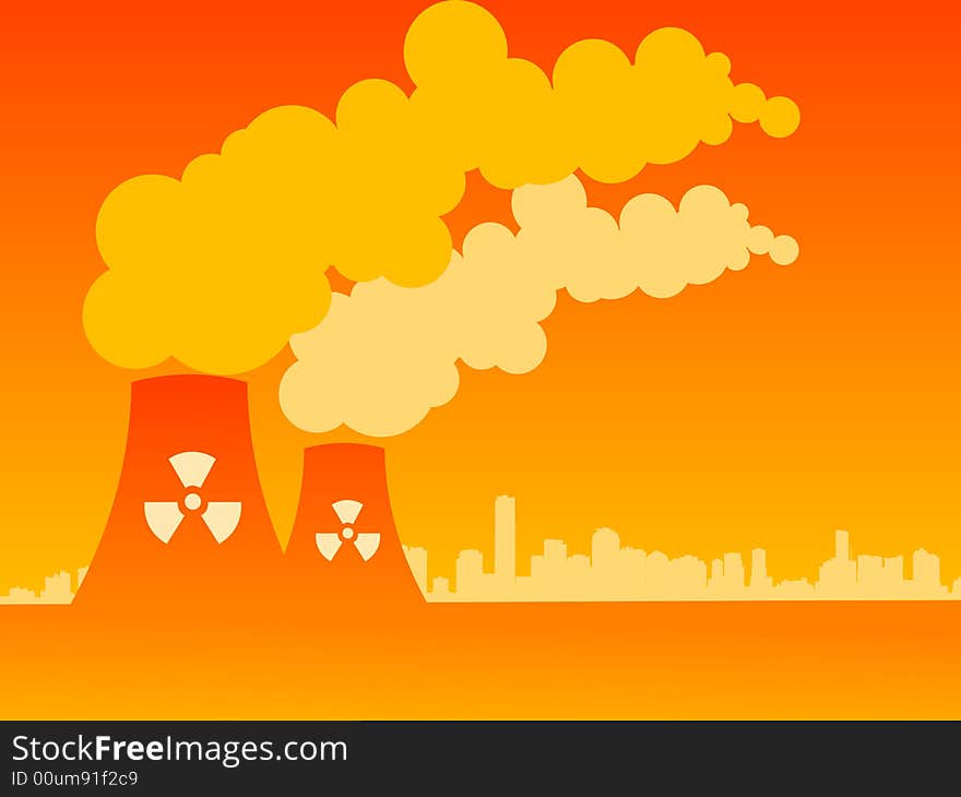 Vector illustration of a factory belching out pollution