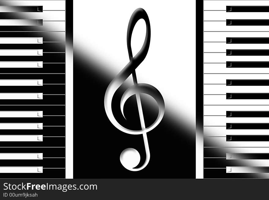 Keys of the piano and a treble clef. Keys of the piano and a treble clef