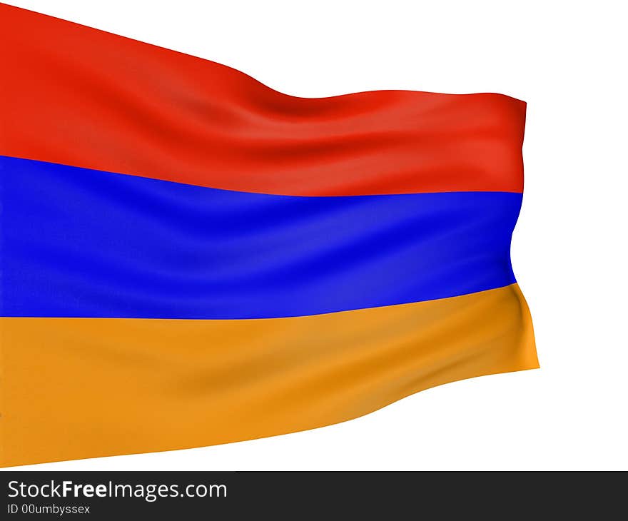3D Armenian flag with fabric surface texture. White background.