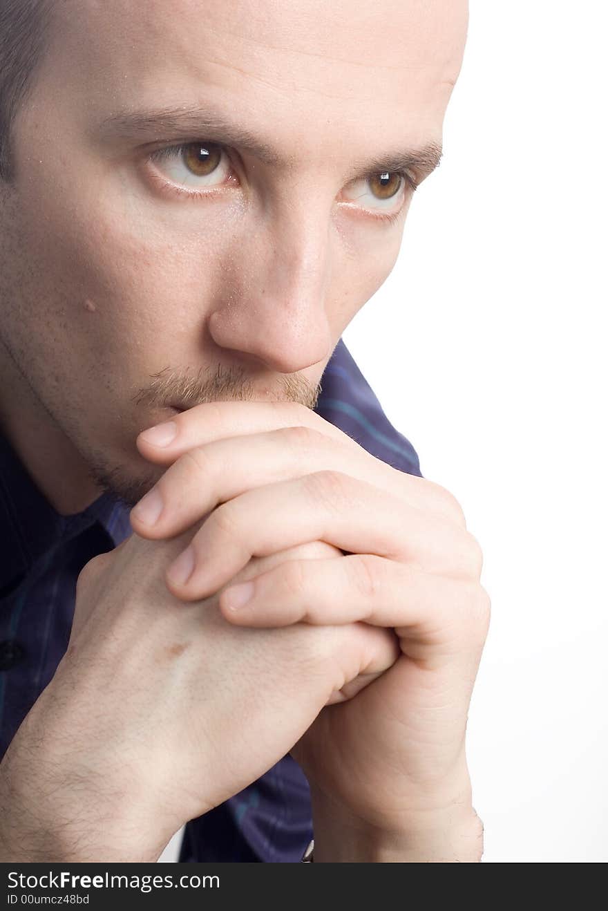 Close up Portret Of Business Man on white background. Studio Shot