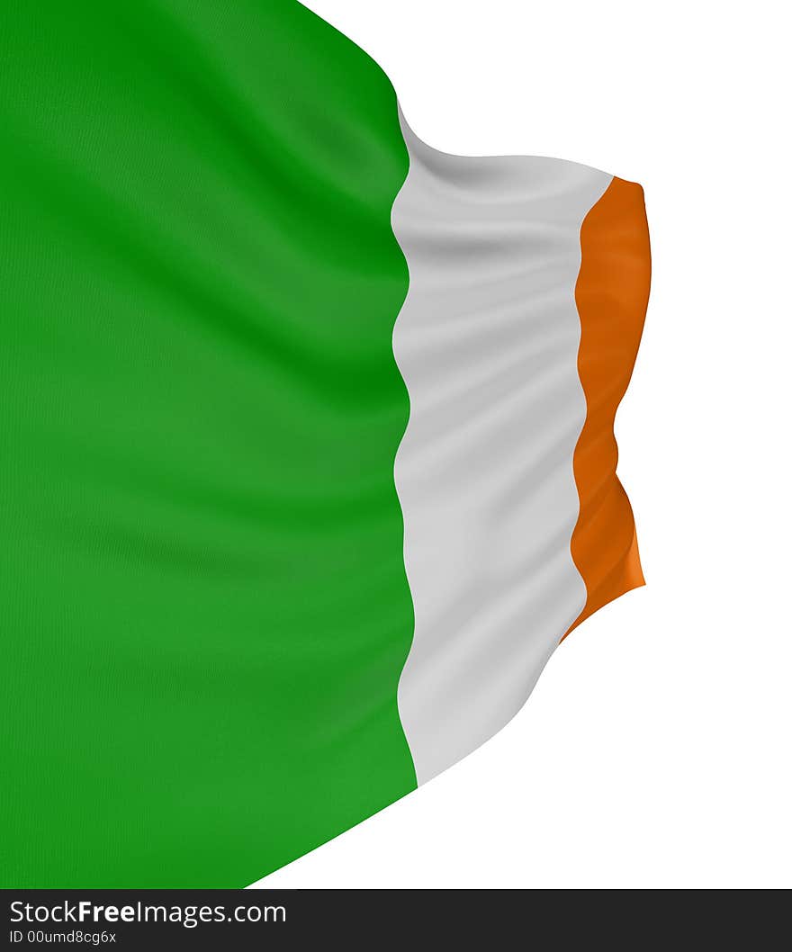 3D Irish flag with fabric surface texture. White background.