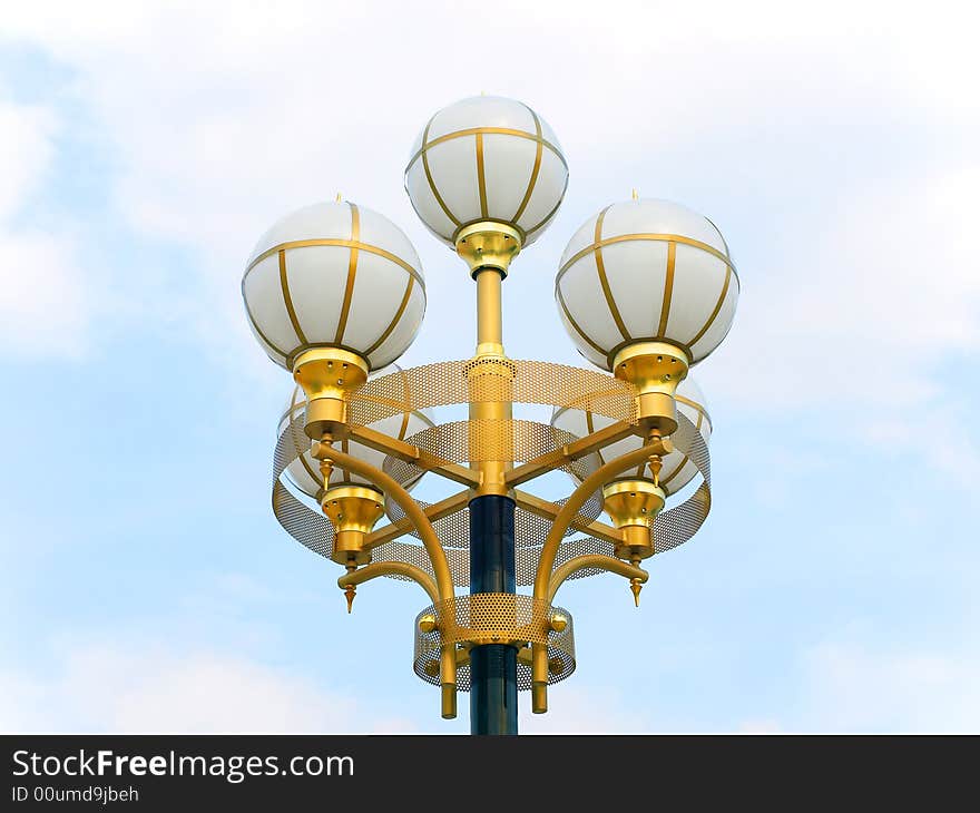 Street gilded lamp lantern with five bulbs. Street gilded lamp lantern with five bulbs