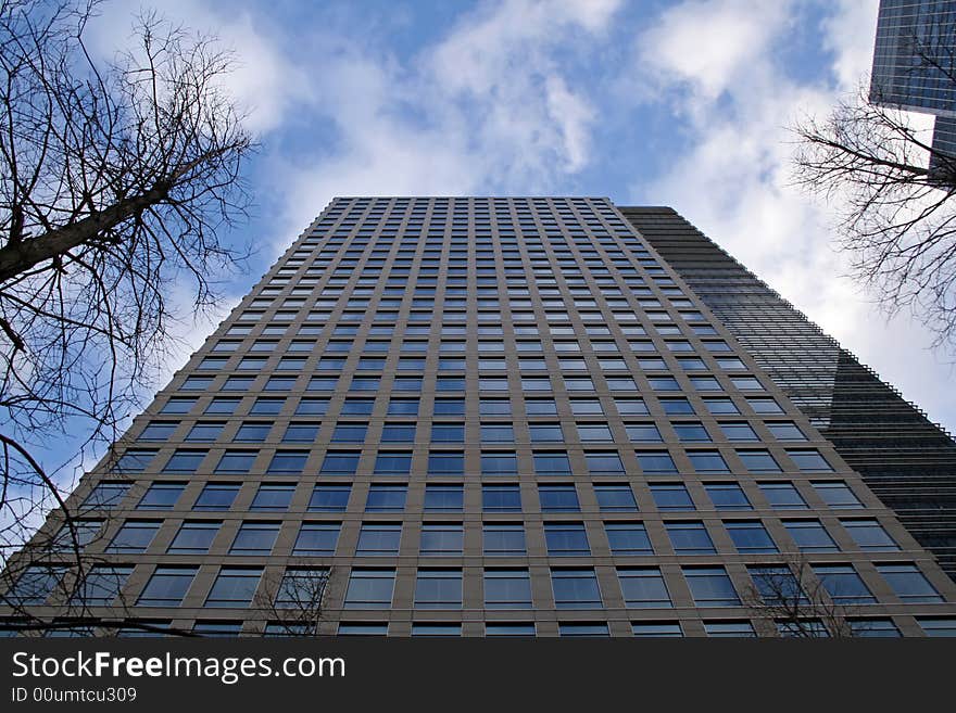 Looking up at the side of a corporate office building. Looking up at the side of a corporate office building