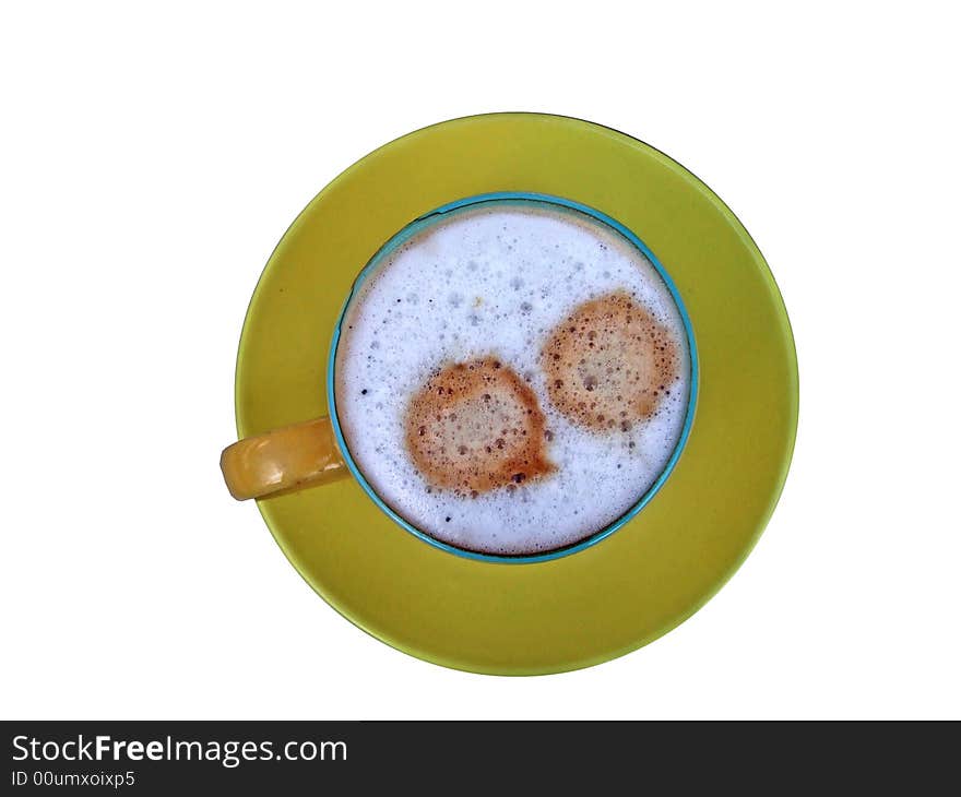 Cup of coffe seen from the top against white background. Cup of coffe seen from the top against white background