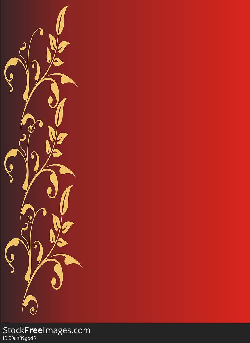 Golden leafs frame on red background -  illustration