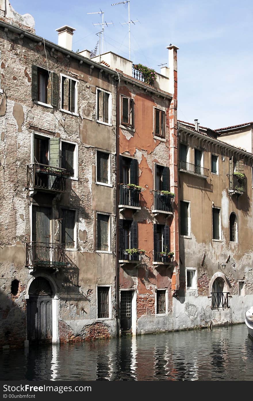 Venice, Italy - Typical Old Building Water Front Facade And Canal. Venice, Italy - Typical Old Building Water Front Facade And Canal