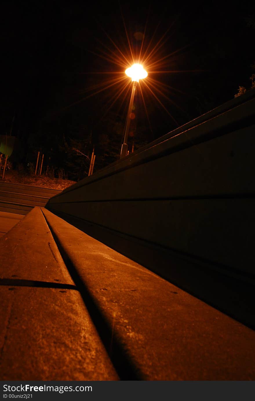 UCSC's poter apartment lamp by some stairs. UCSC's poter apartment lamp by some stairs