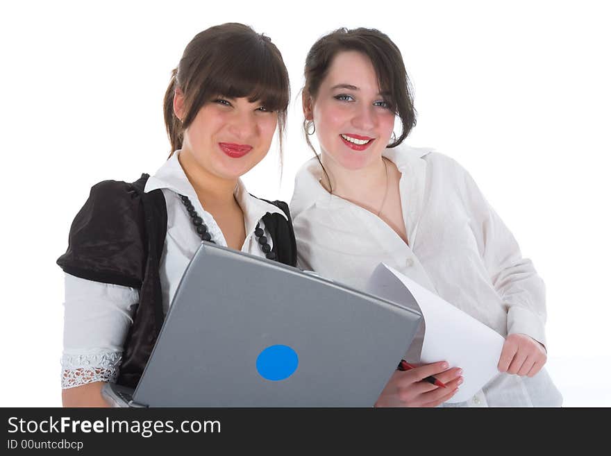 Business women  working on isolated background