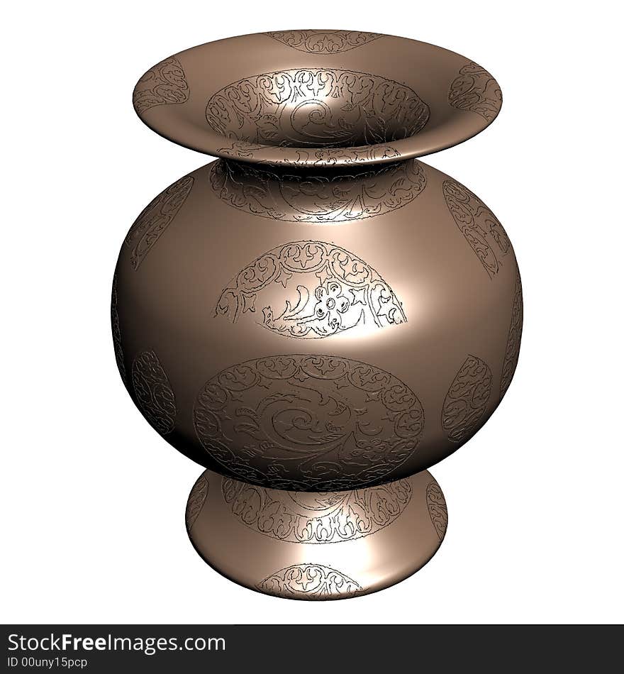 Clay vase on a white background. 3D image.