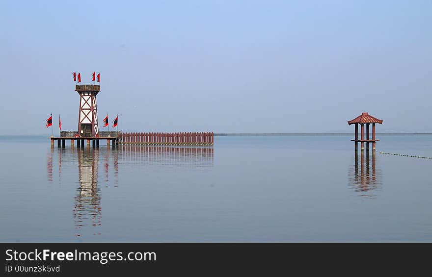 The guard towers in lake shore