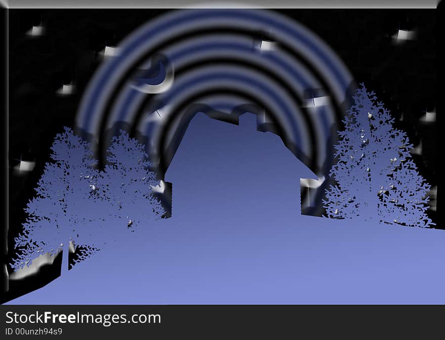 The wooden house on a background of the night sky - 1. 3D image.