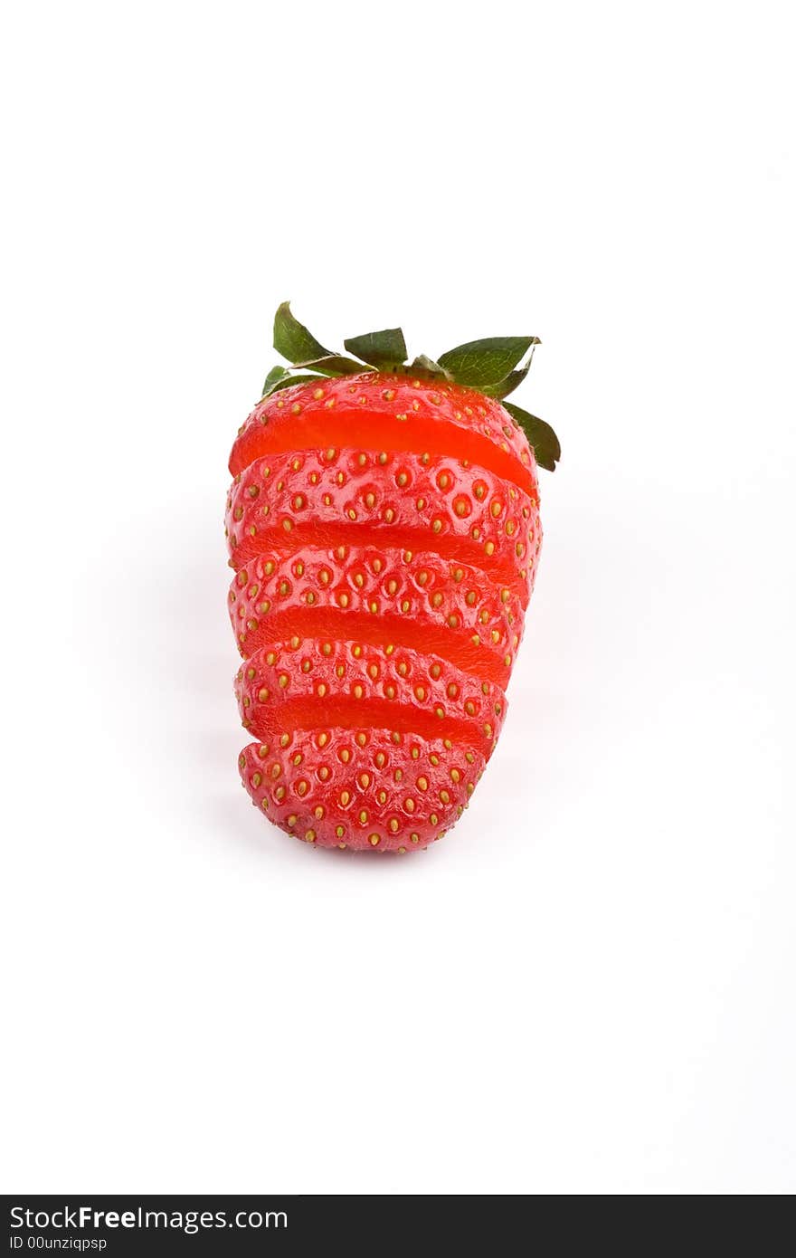 Sliced strawberry on a white background