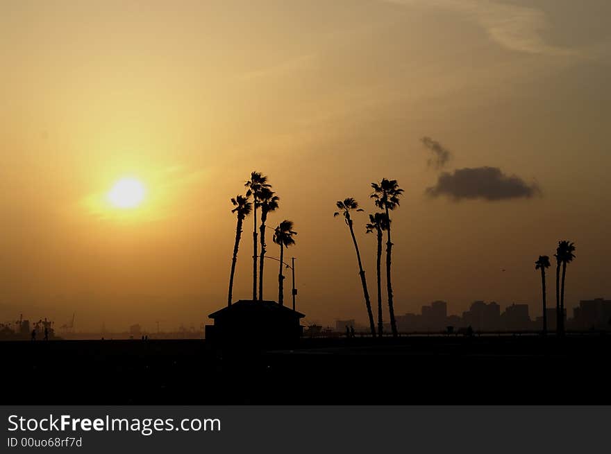 Small house on the long beach sunset. Small house on the long beach sunset