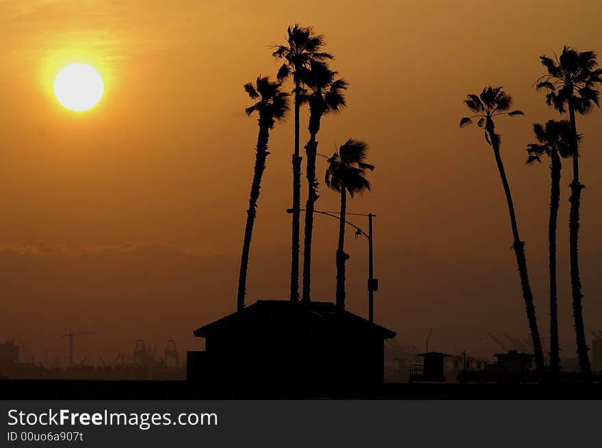 Small house on the long beach sunset. Small house on the long beach sunset