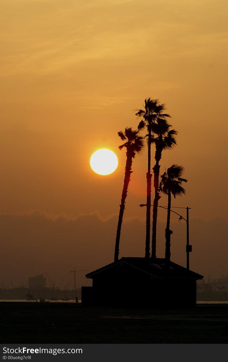 Small house on the long beach sunset. Small house on the long beach sunset