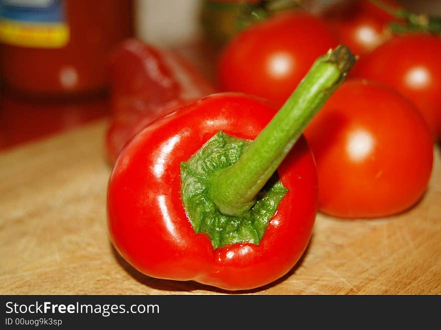 Red tomatos and sweet chilli. Red tomatos and sweet chilli