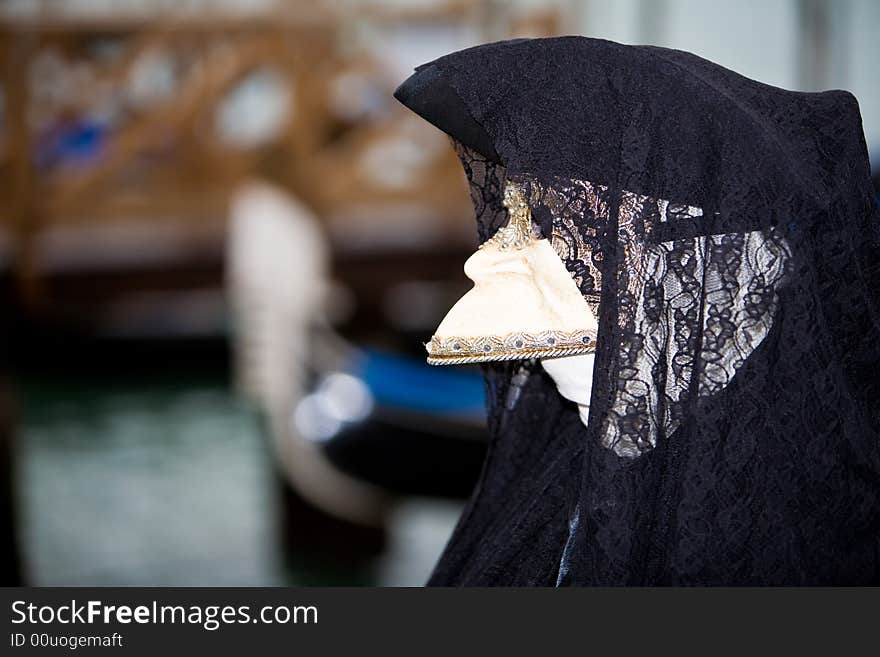 Black costume at the Venice Carnival. Black costume at the Venice Carnival