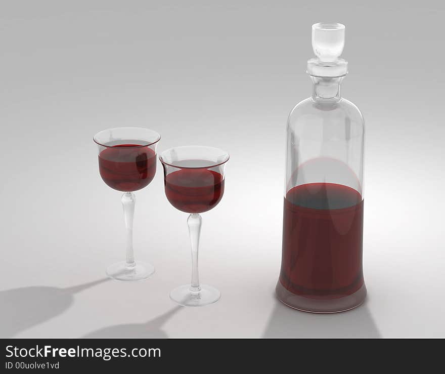 Wine glasses and bottle