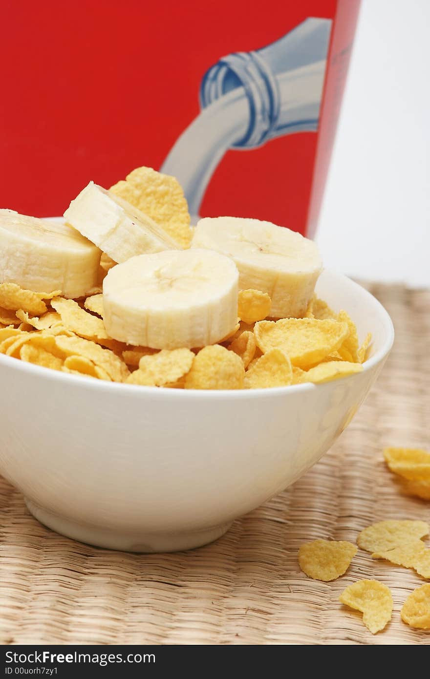 Healthy breakfast.Cornflakes and fruits.