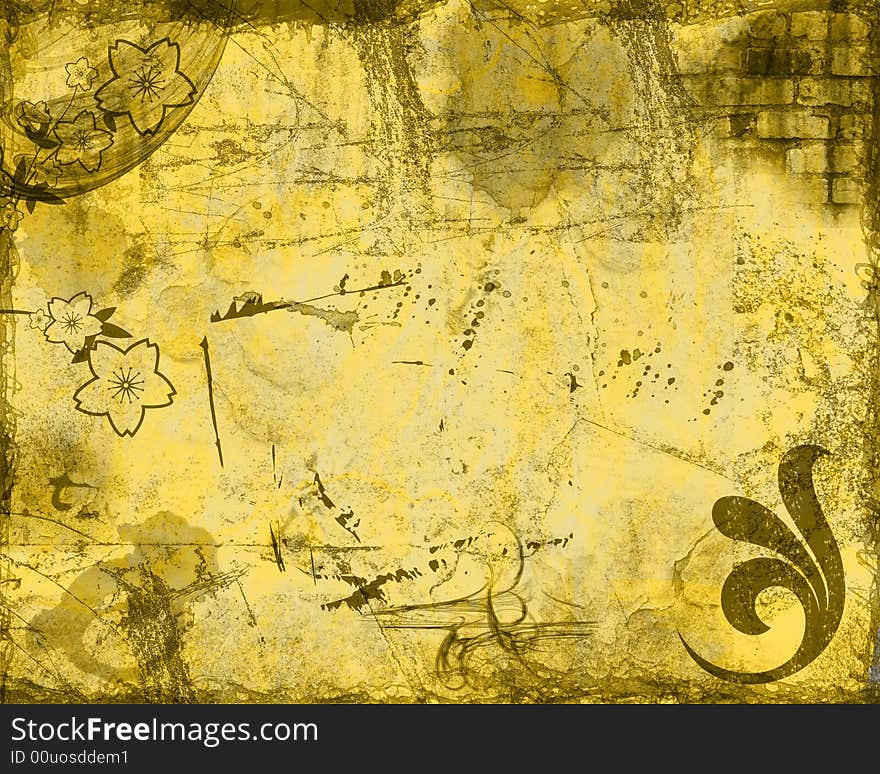 Grunge background with cracks splatters and filigree. Grunge background with cracks splatters and filigree