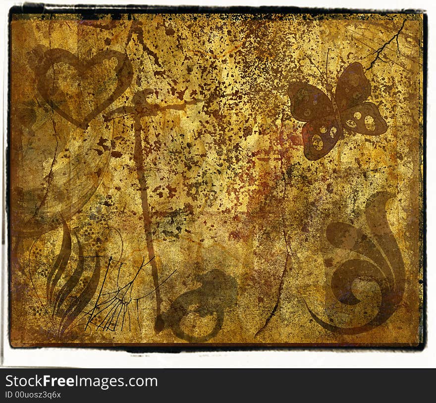 Grunge background with cracks splatters and filigree. Grunge background with cracks splatters and filigree