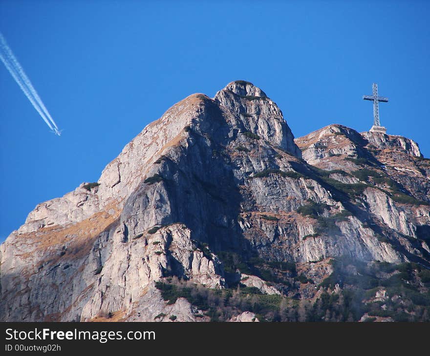 The Caraiman cross in the Bucegi mountains. The Caraiman cross in the Bucegi mountains