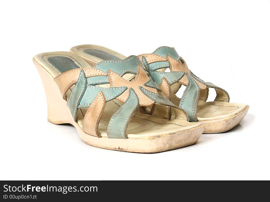 Fashionable old blue sandals on a high heel. Fashionable old blue sandals on a high heel